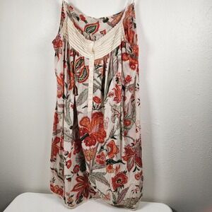 Handprint Dress Floral Patterned  Boho  Size L Beaded Lace Peasent Chic Whimsy